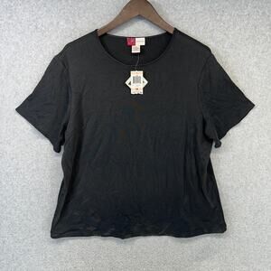 JM Collection Top Womens Size 2X Black Cotton Blend Short Sleeves Round Neck